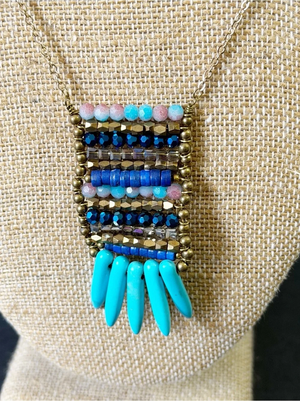 Share Beaded Ladder Necklace Blue Turquoise Native American Aztec Southwestern